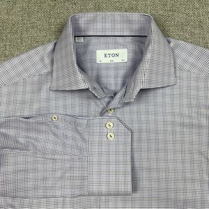 Eton Dress Shirt Men’s Size 15.5 39 Slim Outlook Plaid 100% Cotton Dual Cuffs